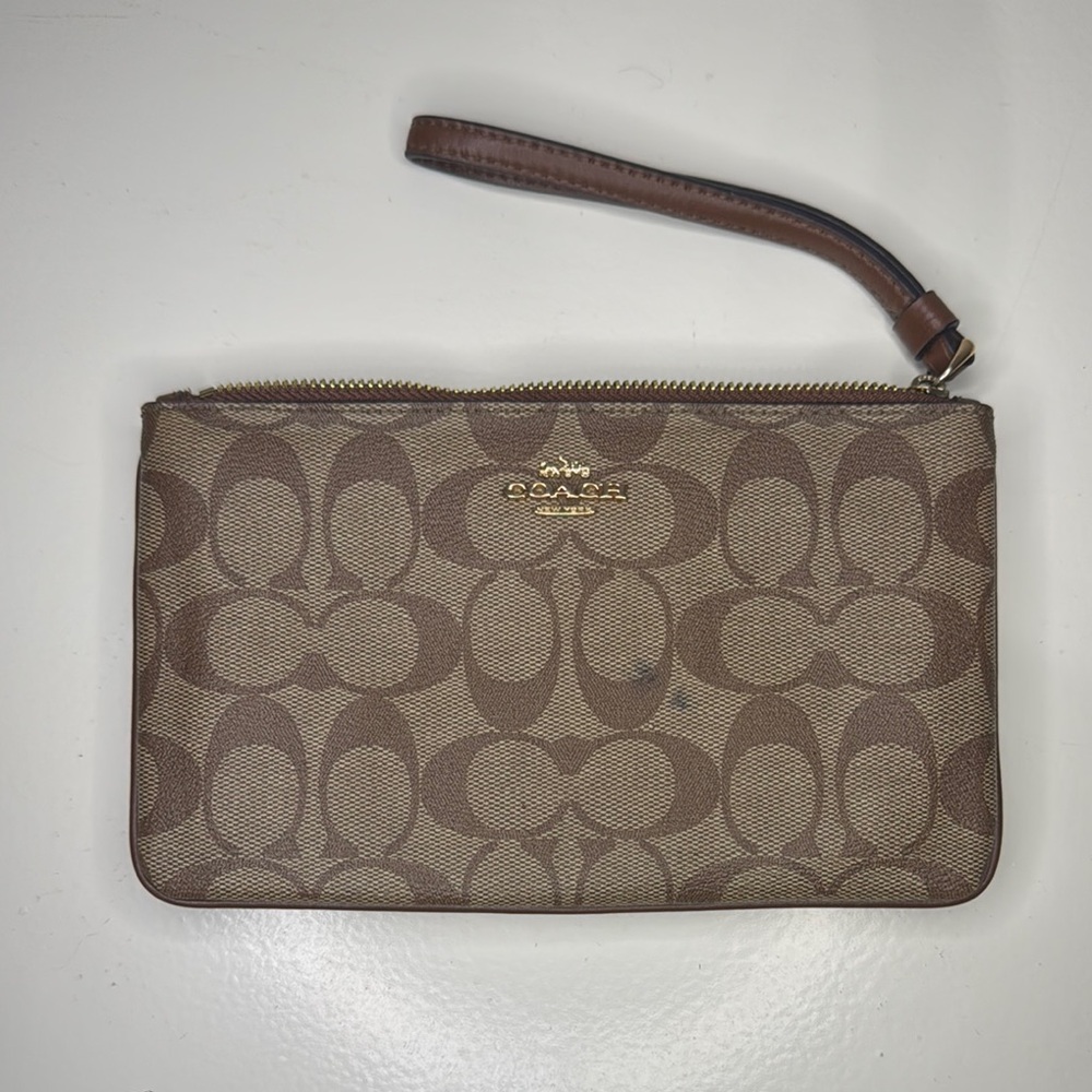Coach Tan and Brown Signature Wristlet